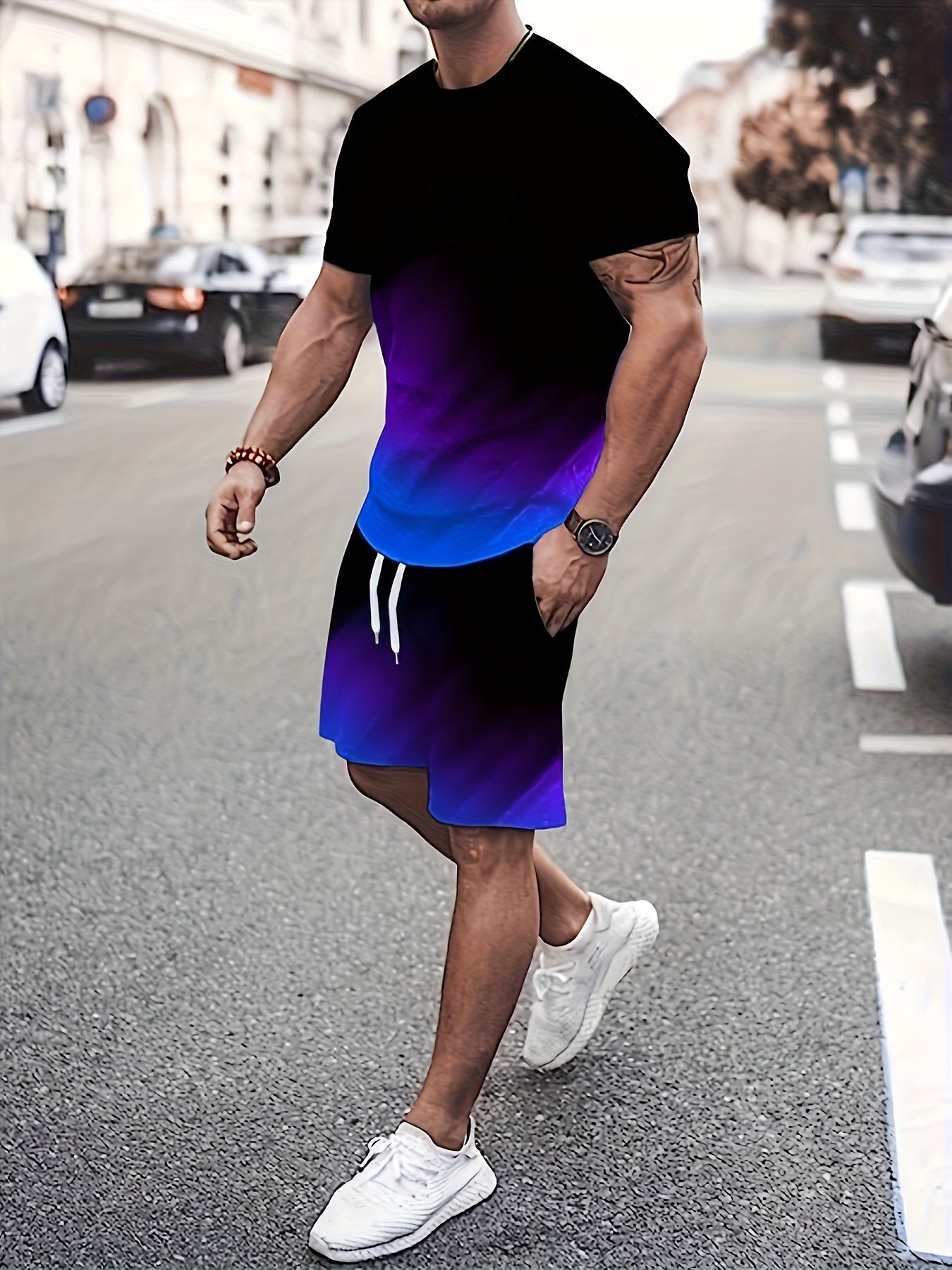 Summer Men's Fashion 2 Piece Sets Plus size Tracksuit Men's Sporty Style Printed t shirts Men T-shirt Shorts Suit - La Tienda Bella