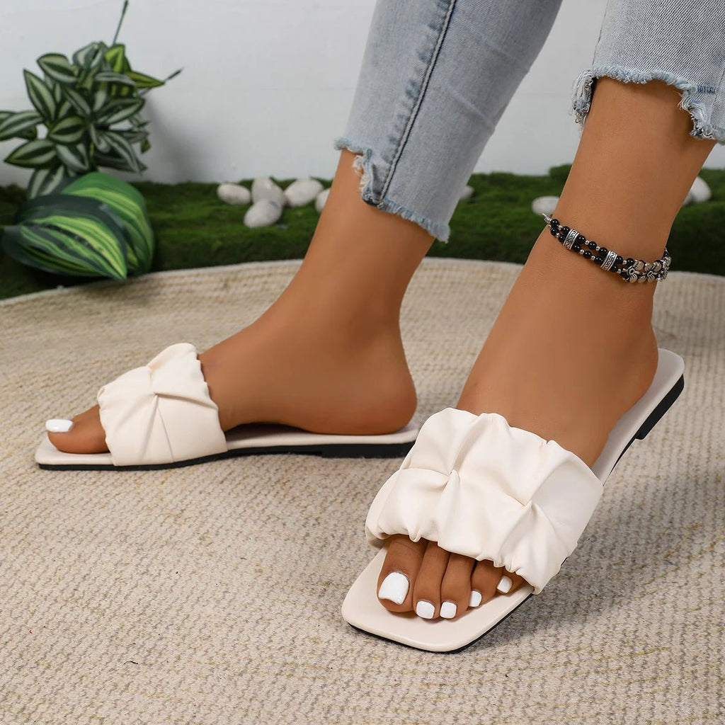 Summer Slippers for Women Flip Flops Flats New Pleated Slippers Women Sandals Elegant Comfortable Slip on Shoes Big Size 36 - 43 - La Tienda Bella