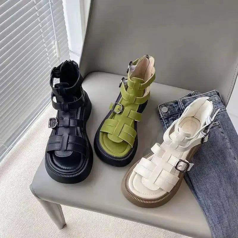 Thick Heel Women Sandals Women's New Hollow Open Toe Shoes Fashion Casual Sandals Female Designer Flat Roman Shoes Summer 2024 - La Tienda Bella