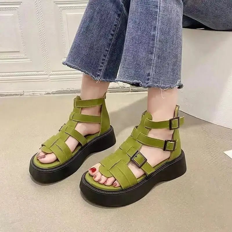 Thick Heel Women Sandals Women's New Hollow Open Toe Shoes Fashion Casual Sandals Female Designer Flat Roman Shoes Summer 2024 - La Tienda Bella
