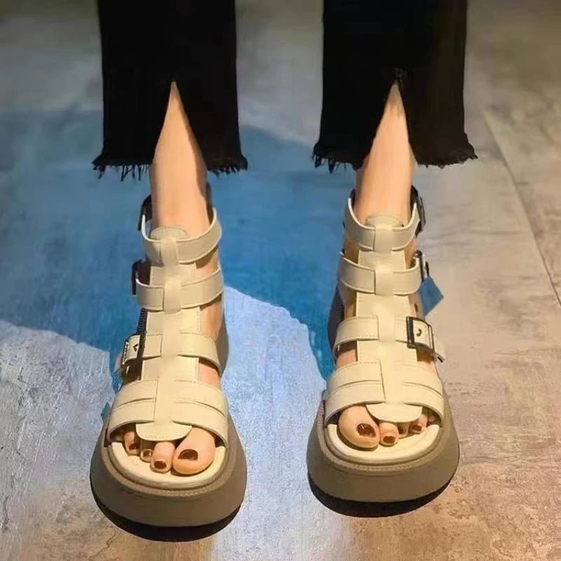 Thick Heel Women Sandals Women's New Hollow Open Toe Shoes Fashion Casual Sandals Female Designer Flat Roman Shoes Summer 2024 - La Tienda Bella