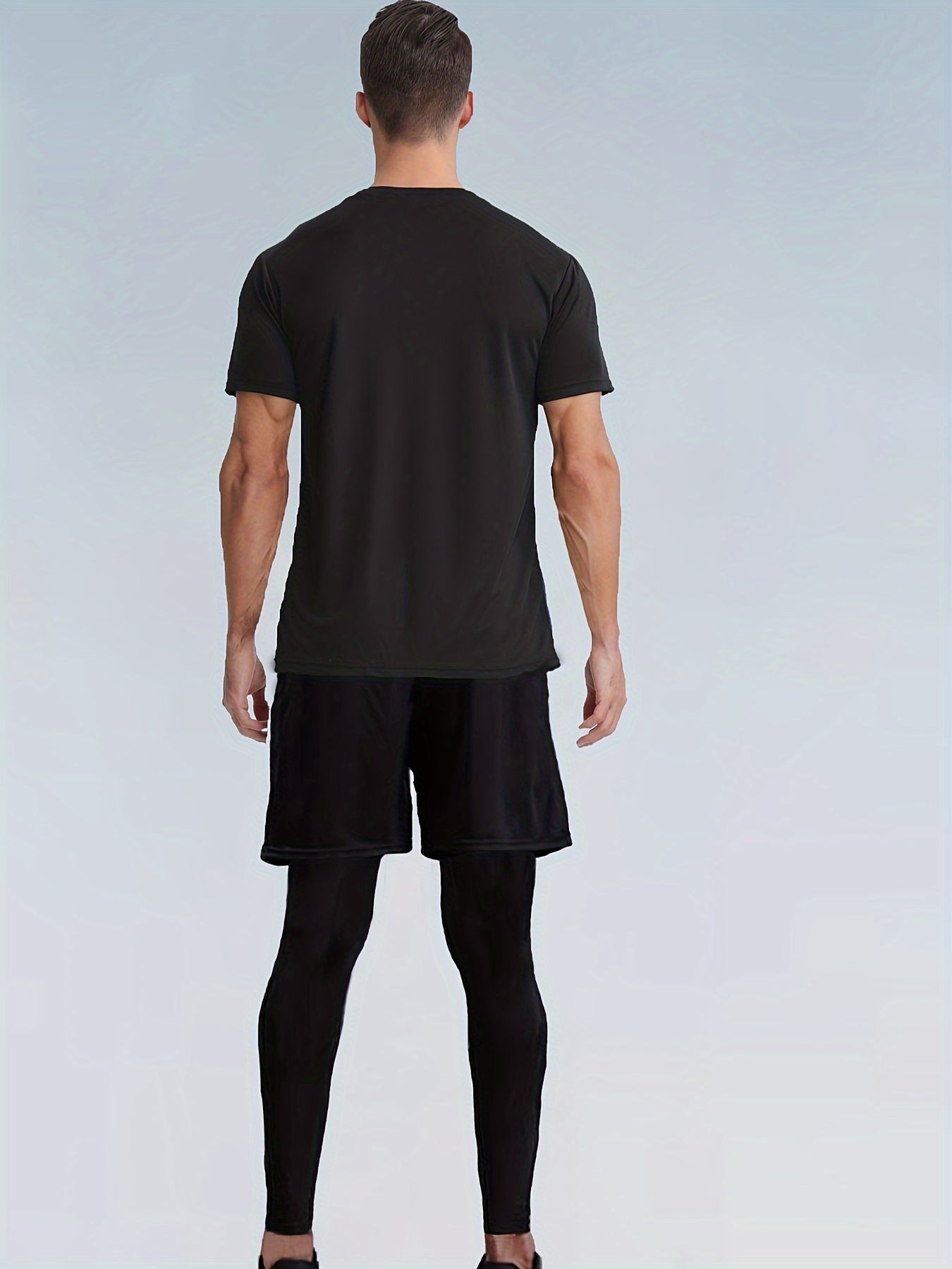 Three - Piece Sports Set for Men - Workout Top & Bottom Sets - Gradient Color Athletic Wear with Moisture - Wicking Top, Breathable Running Shorts, and High - Waisted Sports Leggings for Running, Basketball, Gym, and Fitness Traini - La Tienda Bella