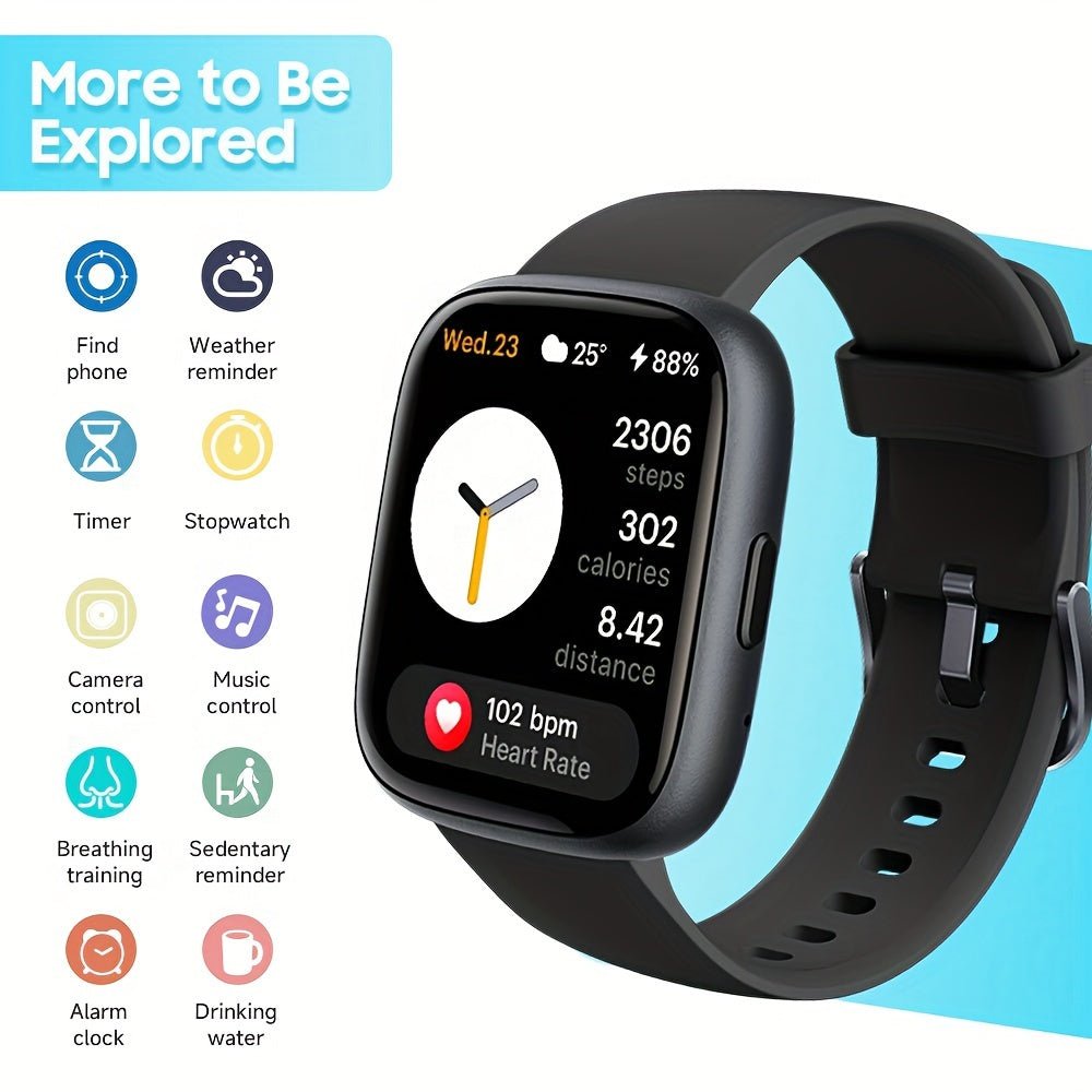 TOOBUR Smart Watch For Women Men, Alexa Built - in, Answer/Make Calls, 1.83" Touch Screen Fitness Tracker Watch With Sleep Tracker, 100+Sports Modes Pedometer, Yoga, Indoor Cycling, Core Training, Smartwatch Compatible Android - La Tienda Bella