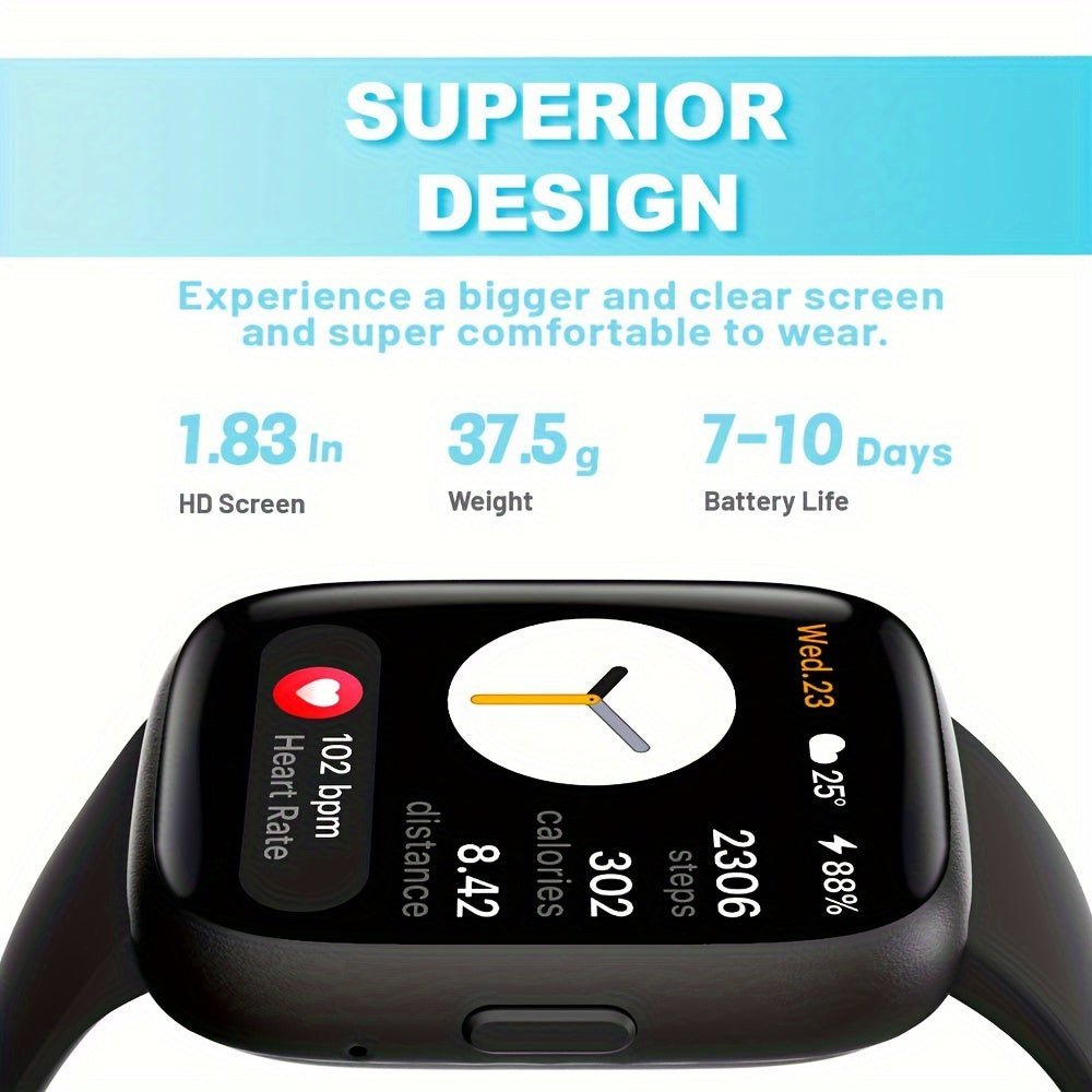 TOOBUR Smart Watch For Women Men, Alexa Built - in, Answer/Make Calls, 1.83" Touch Screen Fitness Tracker Watch With Sleep Tracker, 100+Sports Modes Pedometer, Yoga, Indoor Cycling, Core Training, Smartwatch Compatible Android - La Tienda Bella