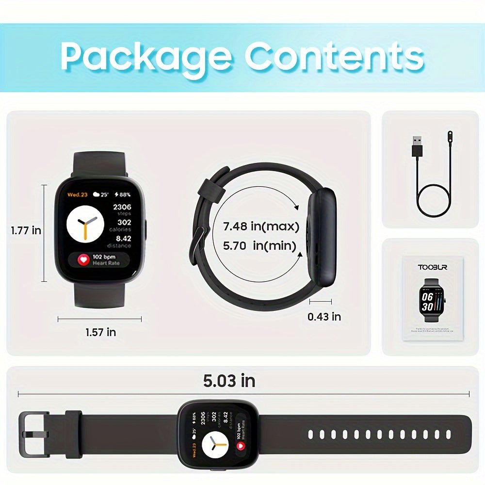 TOOBUR Smart Watch For Women Men, Alexa Built - in, Answer/Make Calls, 1.83" Touch Screen Fitness Tracker Watch With Sleep Tracker, 100+Sports Modes Pedometer, Yoga, Indoor Cycling, Core Training, Smartwatch Compatible Android - La Tienda Bella