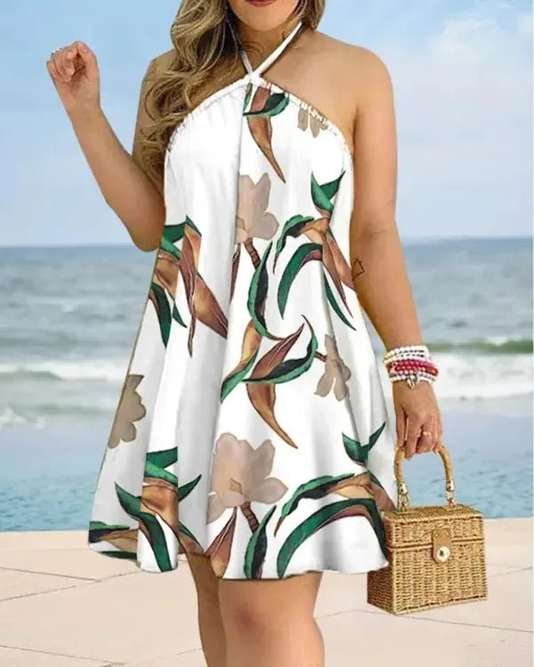Tropical Print Halter Neck Dress – Backless Summer Vacation Dress for Women - La Tienda Bella
