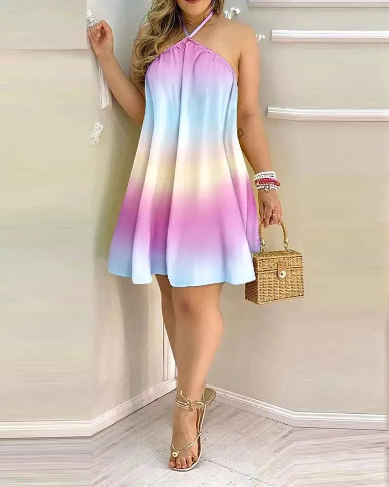 Tropical Print Halter Neck Dress – Backless Summer Vacation Dress for Women - La Tienda Bella