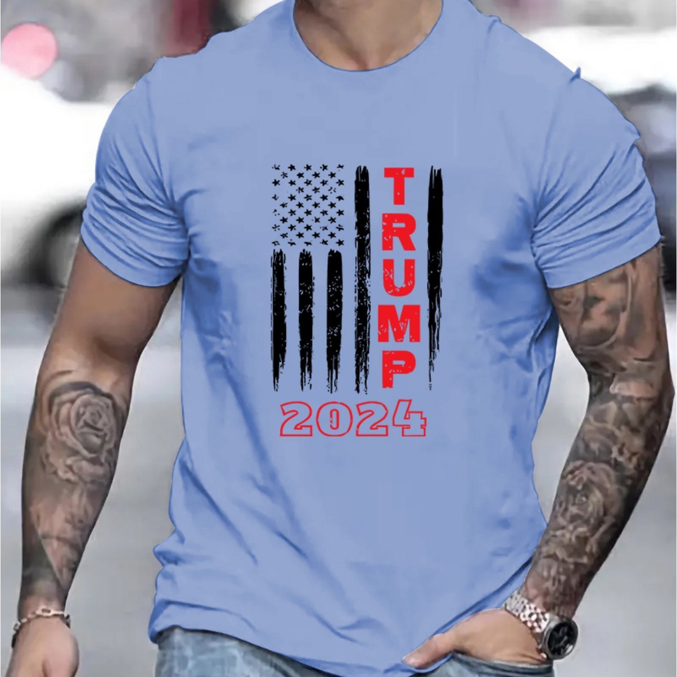 TRUMP 2024 Graphic Print Crew Neck Short Sleeve T-Shirt - Soft Slight Stretch Polyester Fabric, Patterned Alphabet Design, Regular Fit, Casual Style for Teen Men - Perfect for All - Season Outdoor Activities - La Tienda Bella