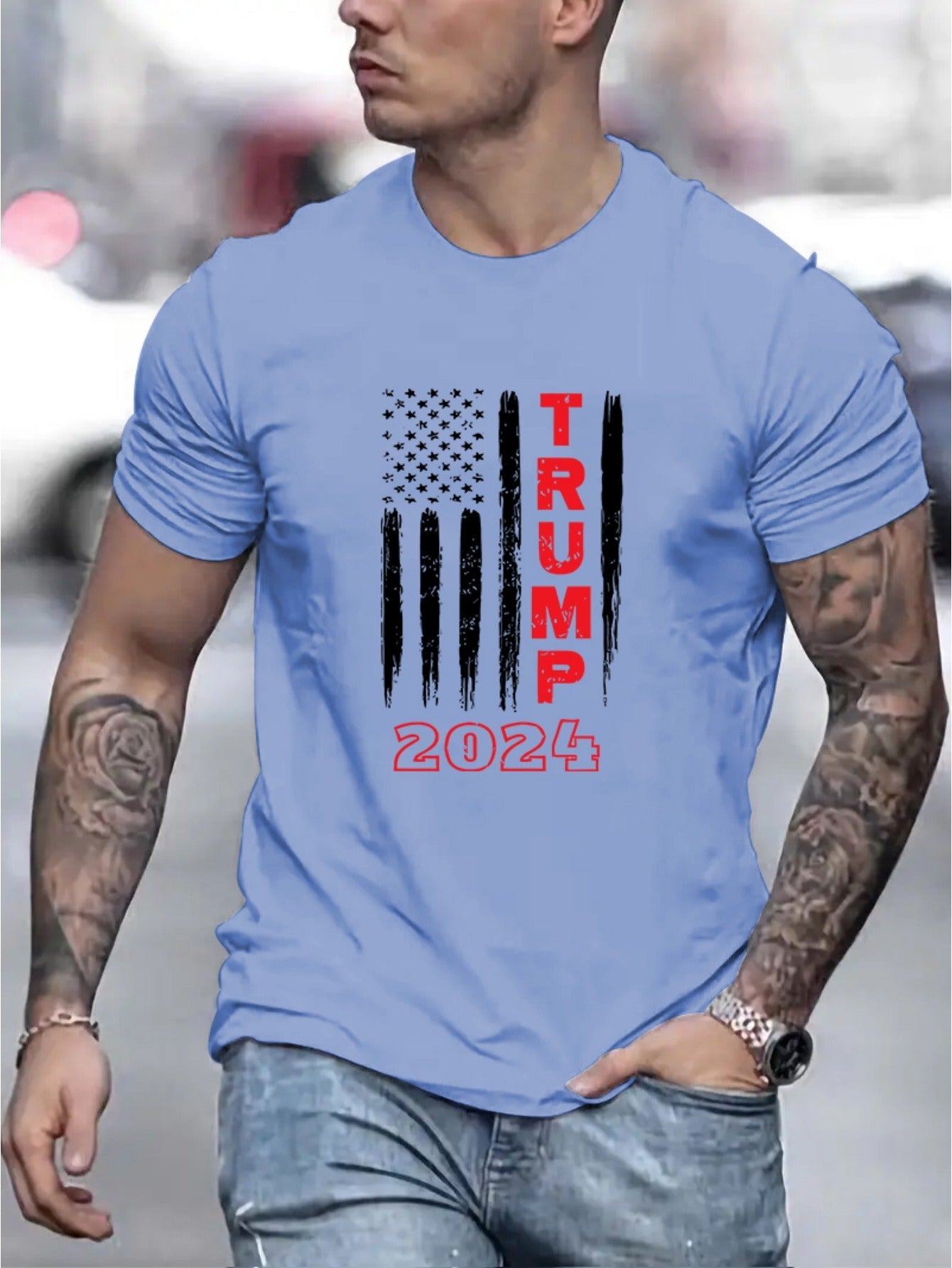 TRUMP 2024 Graphic Print Crew Neck Short Sleeve T-Shirt - Soft Slight Stretch Polyester Fabric, Patterned Alphabet Design, Regular Fit, Casual Style for Teen Men - Perfect for All - Season Outdoor Activities - La Tienda Bella