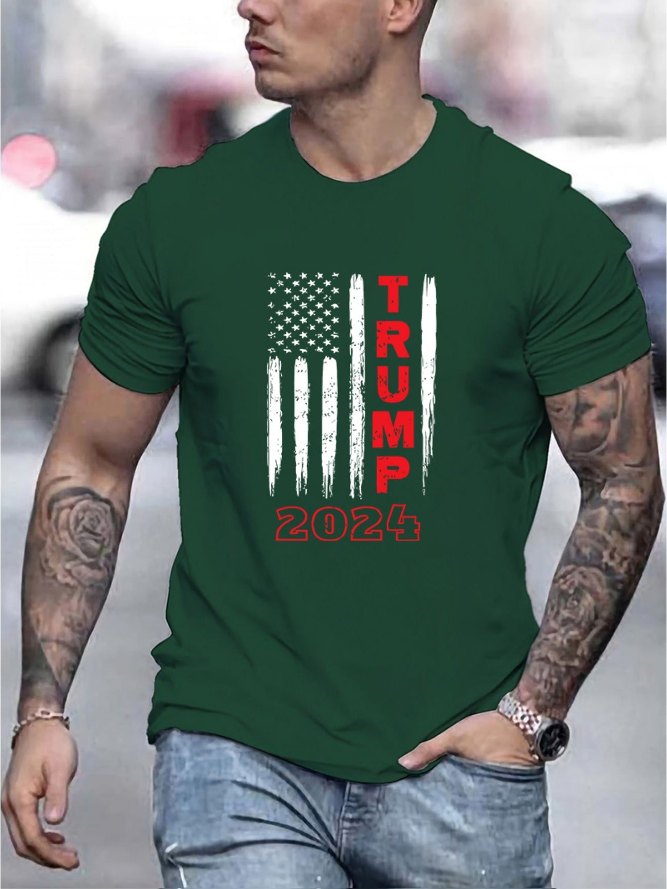TRUMP 2024 Graphic Print Crew Neck Short Sleeve T-Shirt - Soft Slight Stretch Polyester Fabric, Patterned Alphabet Design, Regular Fit, Casual Style for Teen Men - Perfect for All - Season Outdoor Activities - La Tienda Bella