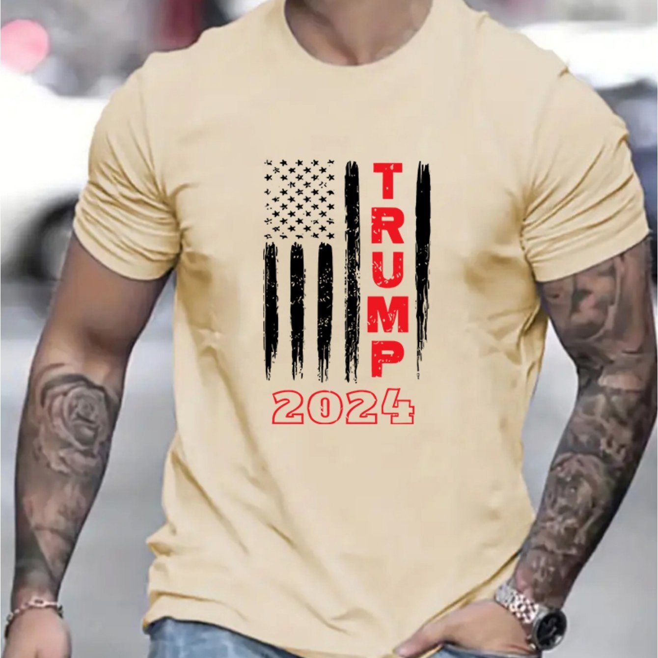 TRUMP 2024 Graphic Print Crew Neck Short Sleeve T-Shirt - Soft Slight Stretch Polyester Fabric, Patterned Alphabet Design, Regular Fit, Casual Style for Teen Men - Perfect for All - Season Outdoor Activities - La Tienda Bella