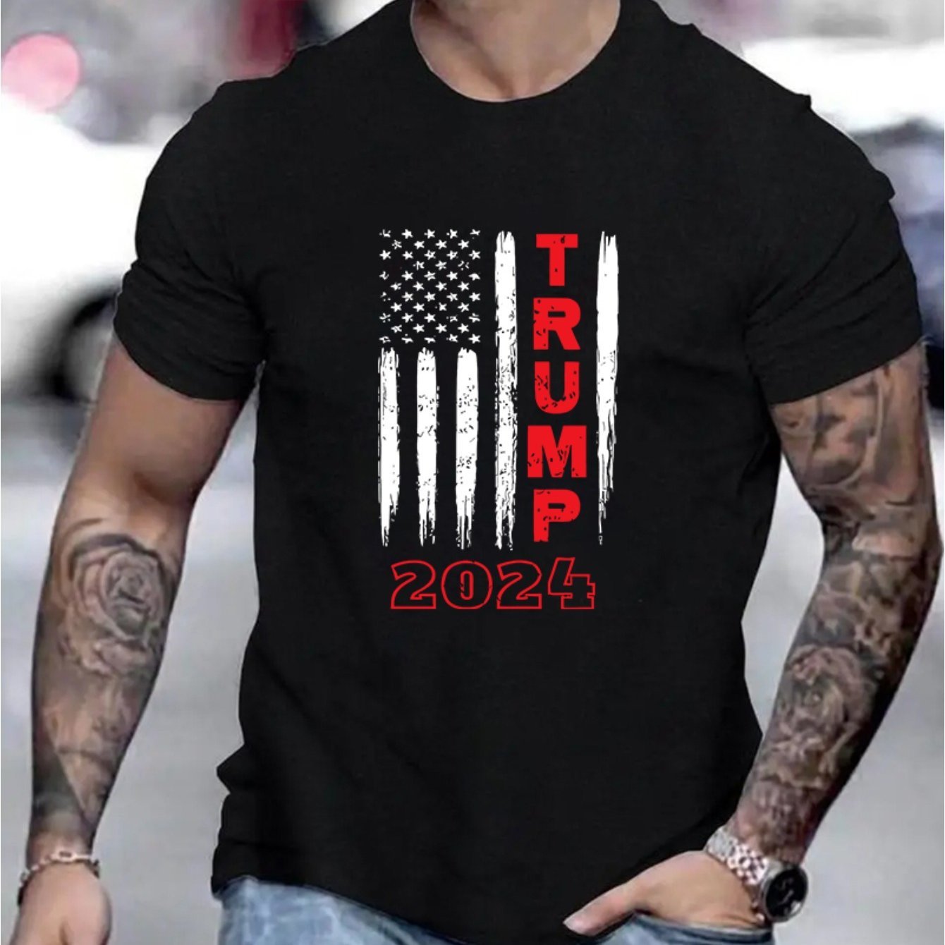 TRUMP 2024 Graphic Print Crew Neck Short Sleeve T-Shirt - Soft Slight Stretch Polyester Fabric, Patterned Alphabet Design, Regular Fit, Casual Style for Teen Men - Perfect for All - Season Outdoor Activities - La Tienda Bella