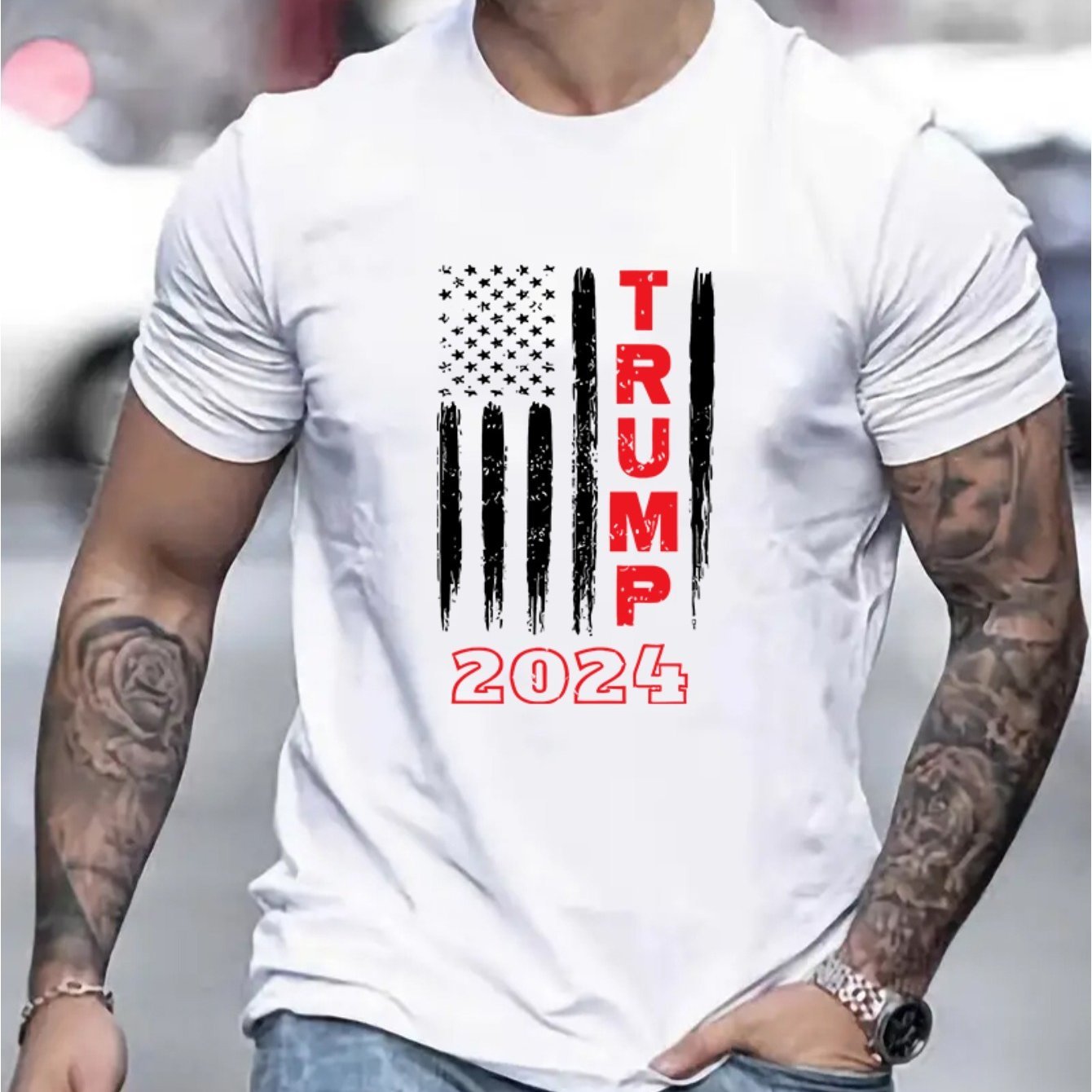 TRUMP 2024 Graphic Print Crew Neck Short Sleeve T-Shirt - Soft Slight Stretch Polyester Fabric, Patterned Alphabet Design, Regular Fit, Casual Style for Teen Men - Perfect for All - Season Outdoor Activities - La Tienda Bella