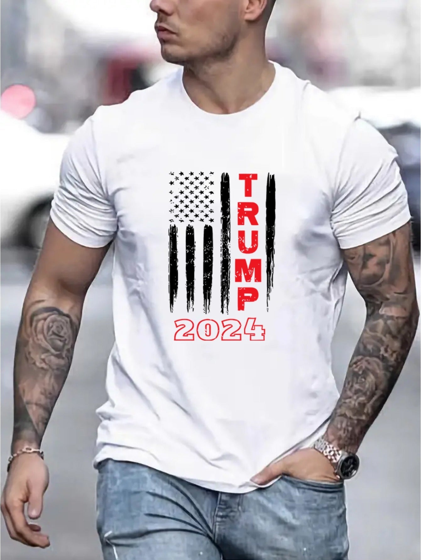 TRUMP 2024 Graphic Print Crew Neck Short Sleeve T-Shirt - Soft Slight Stretch Polyester Fabric, Patterned Alphabet Design, Regular Fit, Casual Style for Teen Men - Perfect for All - Season Outdoor Activities - La Tienda Bella