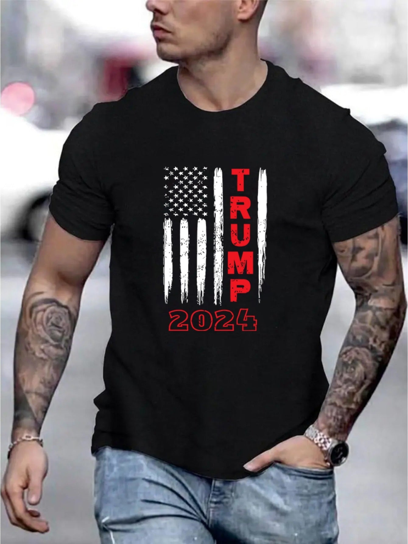 TRUMP 2024 Graphic Print Crew Neck Short Sleeve T-Shirt - Soft Slight Stretch Polyester Fabric, Patterned Alphabet Design, Regular Fit, Casual Style for Teen Men - Perfect for All - Season Outdoor Activities - La Tienda Bella