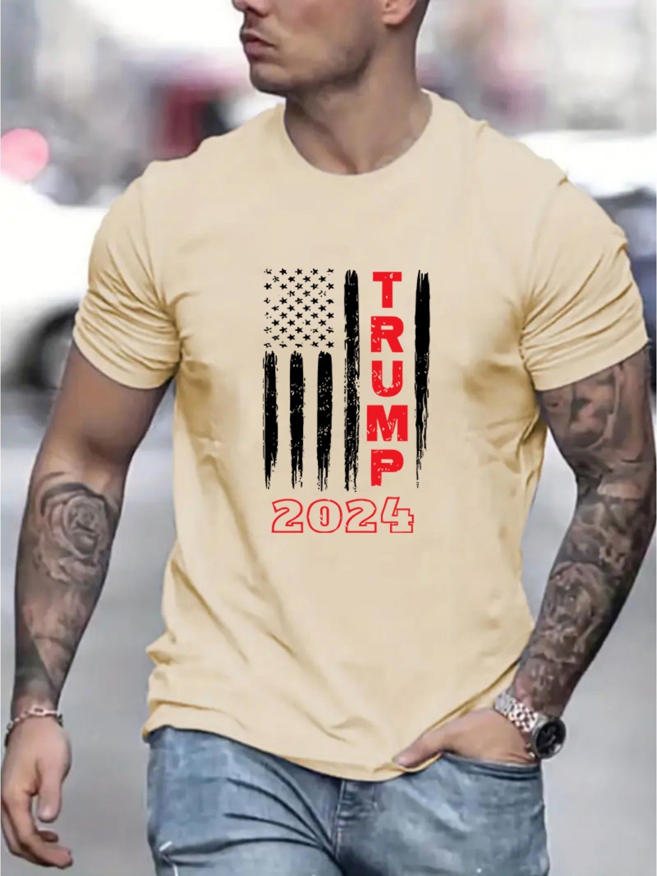 TRUMP 2024 Graphic Print Crew Neck Short Sleeve T-Shirt - Soft Slight Stretch Polyester Fabric, Patterned Alphabet Design, Regular Fit, Casual Style for Teen Men - Perfect for All - Season Outdoor Activities - La Tienda Bella