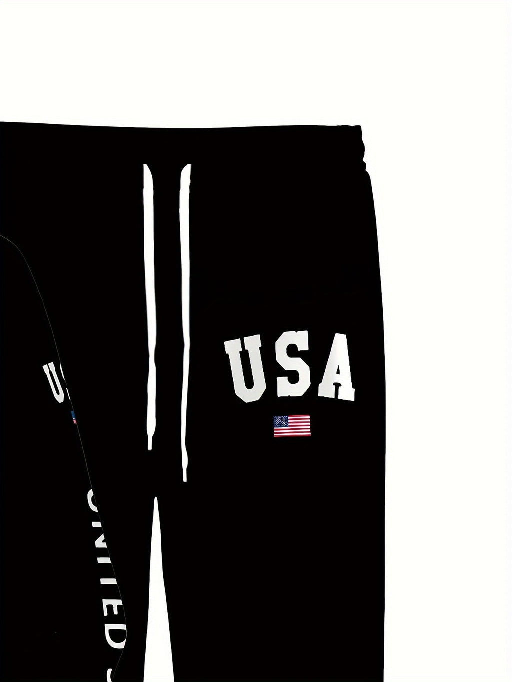 USA Letter Print Casual Hooded Sweatsuit Set for Men - 100% Polyester Long Sleeve Hoodie and Drawstring Joggers with Slight Stretch - Spring/Fall Outdoor Leisure Tracksuit - La Tienda Bella