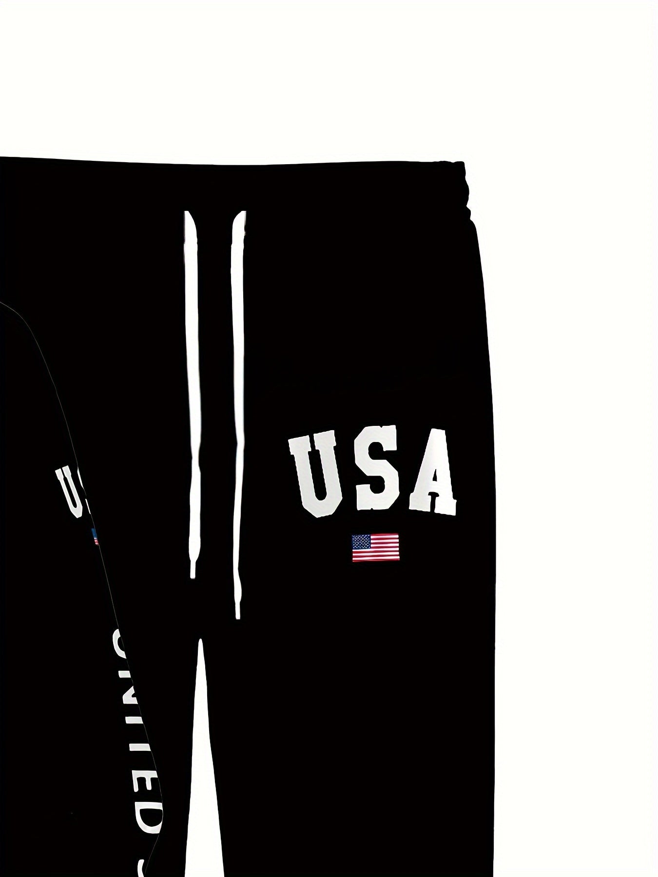 USA Letter Print Casual Hooded Sweatsuit Set for Men - 100% Polyester Long Sleeve Hoodie and Drawstring Joggers with Slight Stretch - Spring/Fall Outdoor Leisure Tracksuit - La Tienda Bella