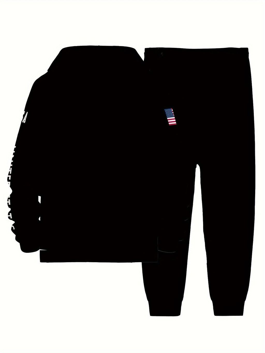 USA Letter Print Casual Hooded Sweatsuit Set for Men - 100% Polyester Long Sleeve Hoodie and Drawstring Joggers with Slight Stretch - Spring/Fall Outdoor Leisure Tracksuit - La Tienda Bella