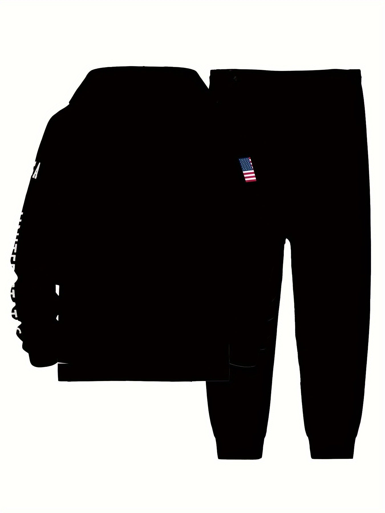 USA Letter Print Casual Hooded Sweatsuit Set for Men - 100% Polyester Long Sleeve Hoodie and Drawstring Joggers with Slight Stretch - Spring/Fall Outdoor Leisure Tracksuit - La Tienda Bella