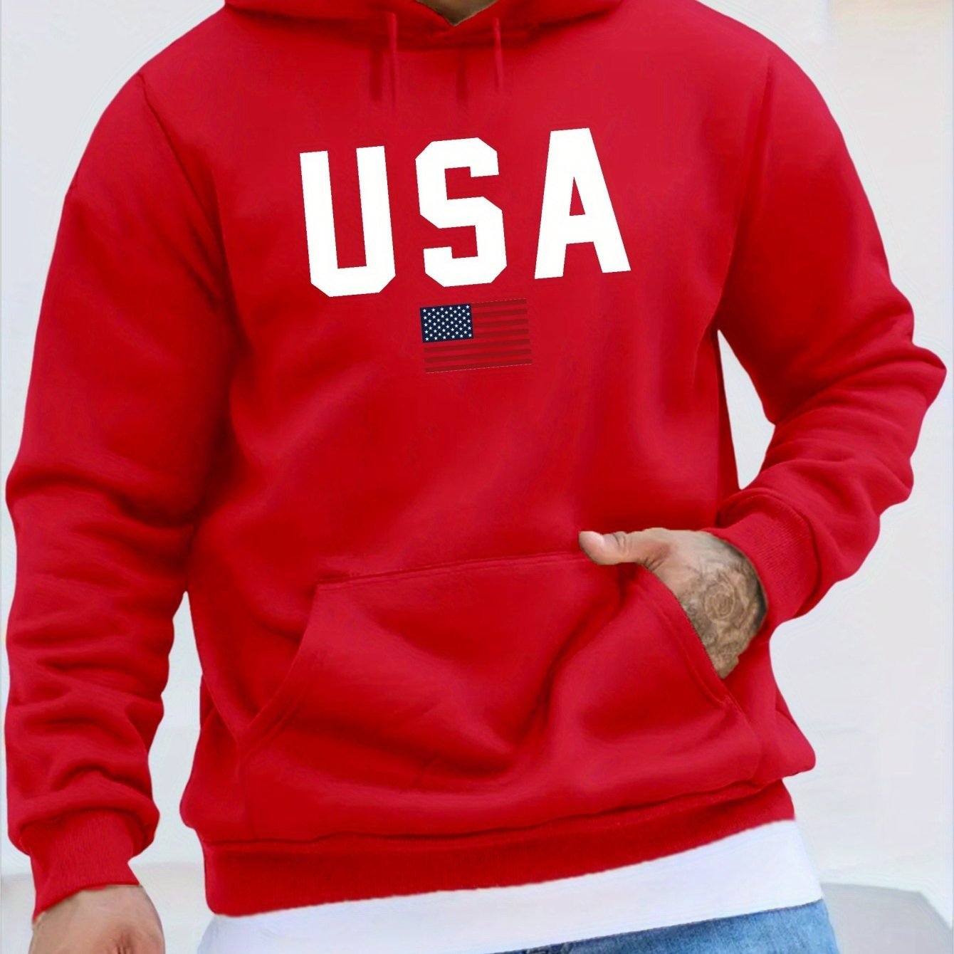 USA Print Hoodie, Cool Hoodies For Men, Men's Casual Pullover Hooded Sweatshirt With Kangaroo Pocket Streetwear For Winter Fall, As Gifts - La Tienda Bella