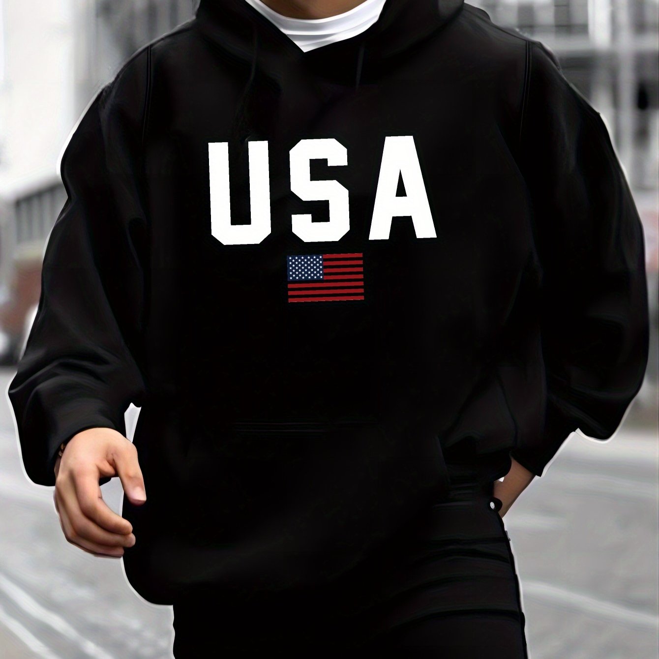 USA Print Hoodie, Cool Hoodies For Men, Men's Casual Pullover Hooded Sweatshirt With Kangaroo Pocket Streetwear For Winter Fall, As Gifts - La Tienda Bella