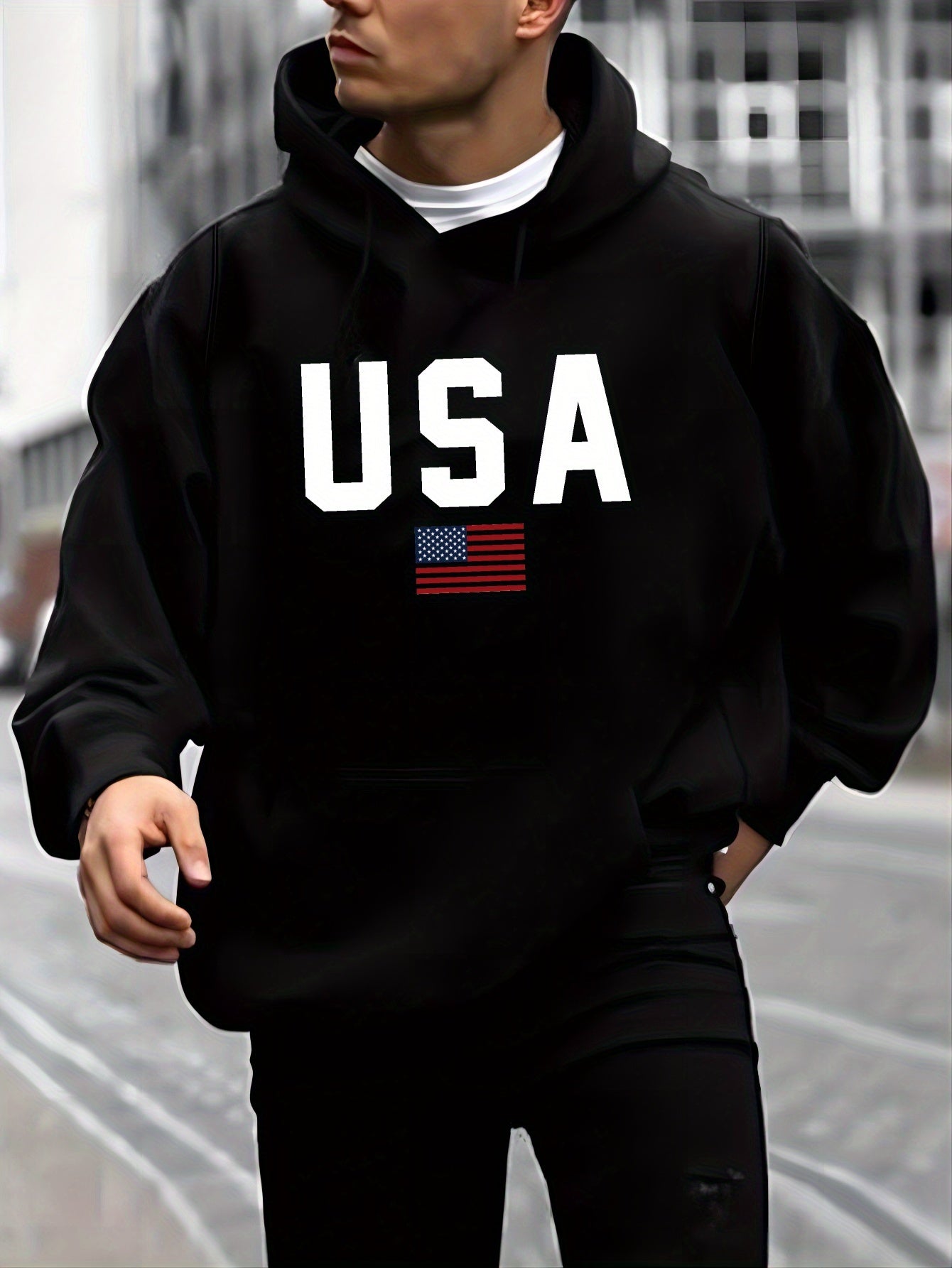 USA Print Hoodie, Cool Hoodies For Men, Men's Casual Pullover Hooded Sweatshirt With Kangaroo Pocket Streetwear For Winter Fall, As Gifts - La Tienda Bella