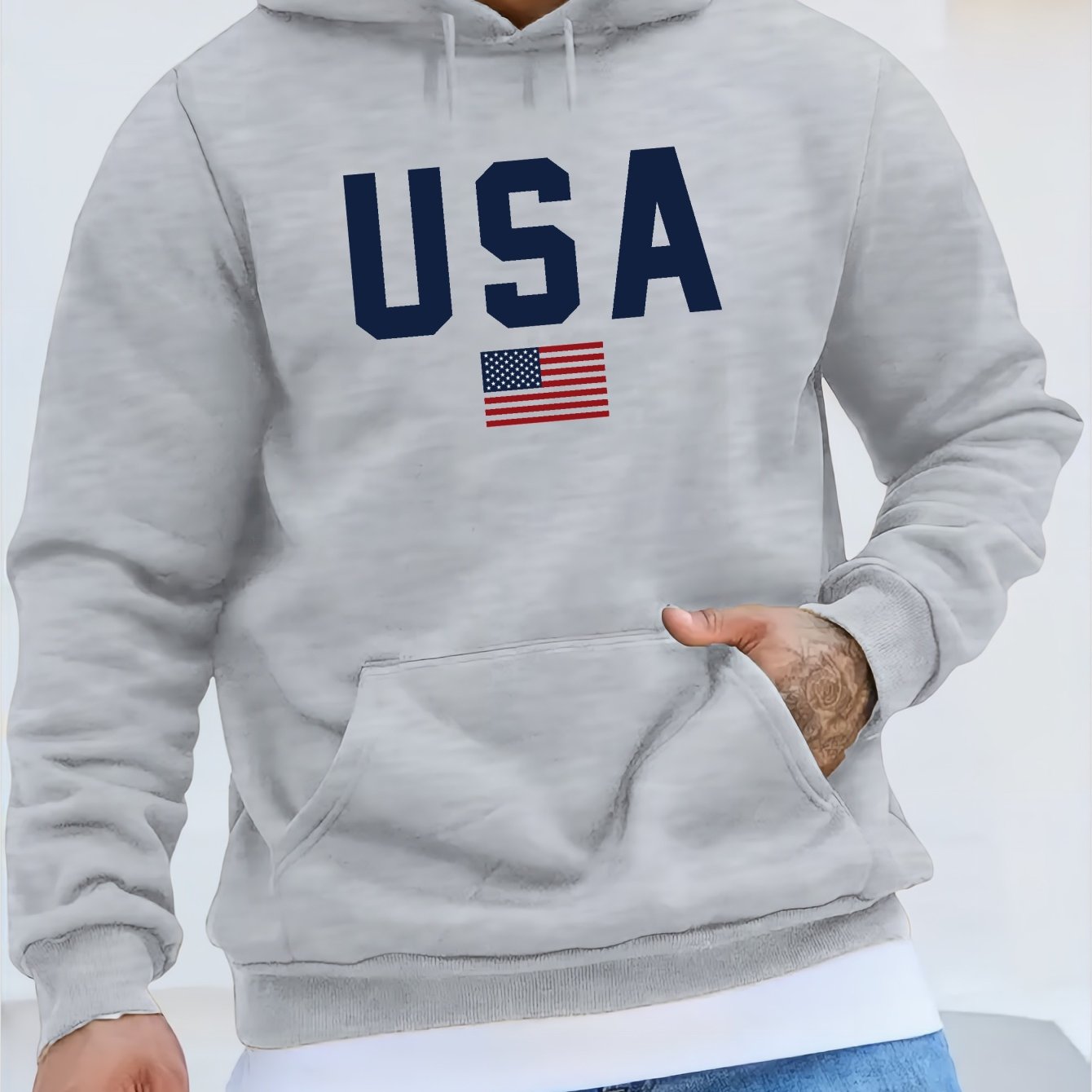 USA Print Hoodie, Cool Hoodies For Men, Men's Casual Pullover Hooded Sweatshirt With Kangaroo Pocket Streetwear For Winter Fall, As Gifts - La Tienda Bella