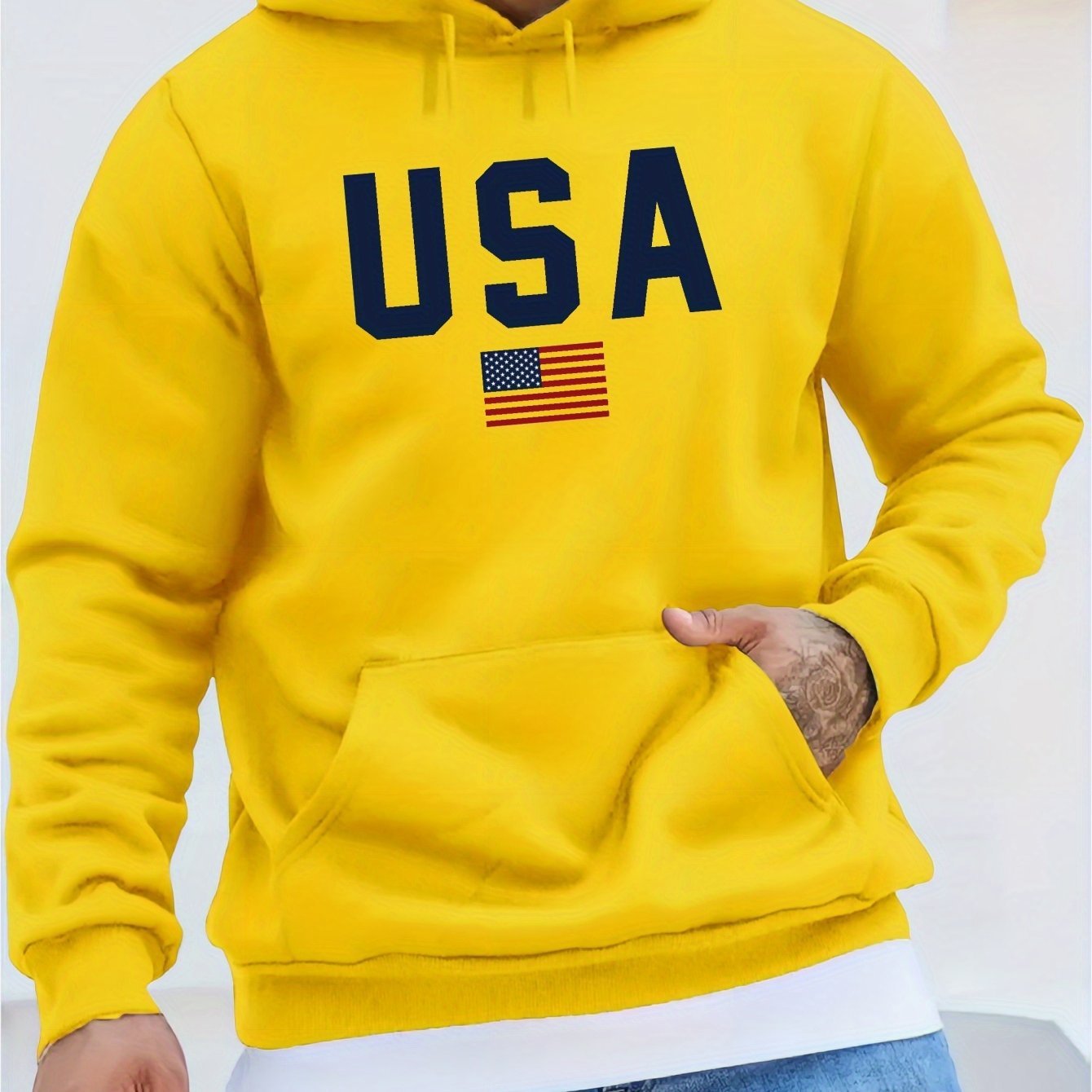 USA Print Hoodie, Cool Hoodies For Men, Men's Casual Pullover Hooded Sweatshirt With Kangaroo Pocket Streetwear For Winter Fall, As Gifts - La Tienda Bella