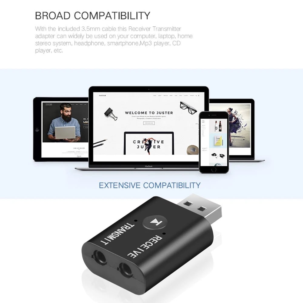 USB 5.0 Bluetooth - compatible Audio Receiver Transmitter for Car Computer TV Laptop Speaker Headset Music Audio Wireless Adapter - La Tienda Bella