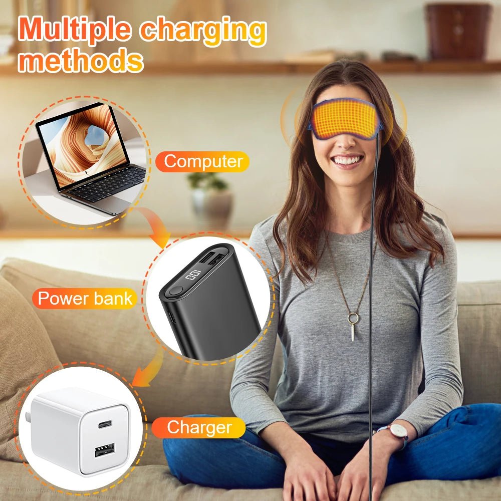 USB Infrared Heated Eye Mask for Dry Eyes Sleep Warm Compress with Constant Temperature Dark Circles Puffiness Heated Eye Mask - La Tienda Bella
