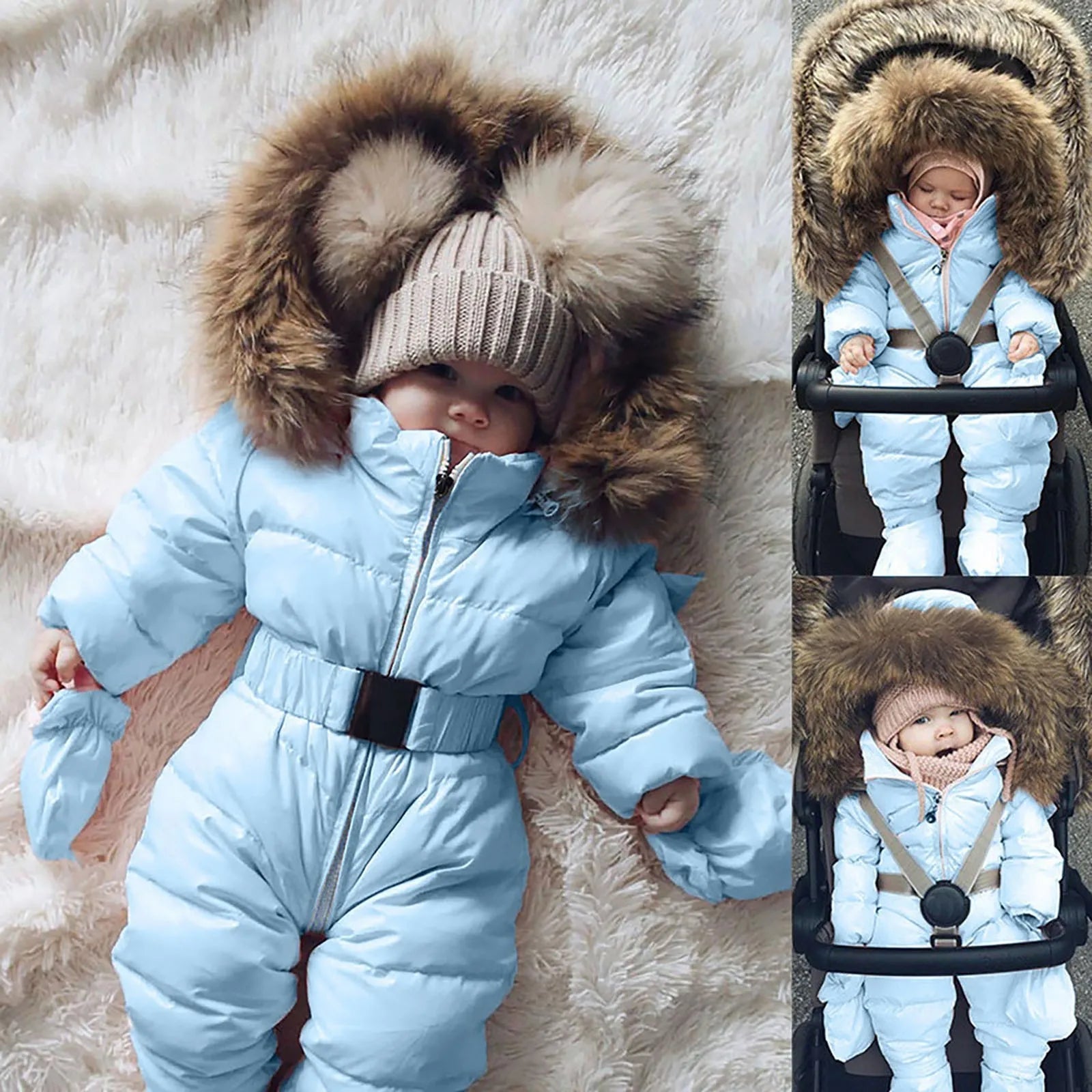 Infant Baby Snowsuit Boy Girl Hoodie Jumpsuit Winter Outfit. - La Tienda Bella