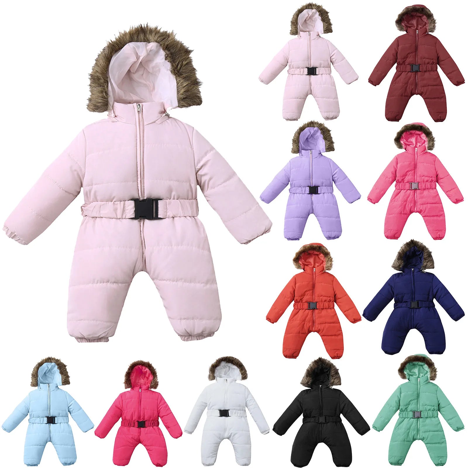 Infant Baby Snowsuit Boy Girl Hoodie Jumpsuit Winter Outfit. - La Tienda Bella