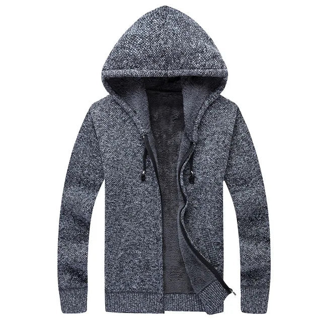 Men's Winter Hooded Fleece Sweatercoat - Knit Cardigan Coat - La Tienda Bella