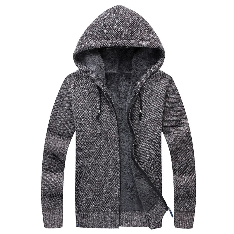 Men's Winter Hooded Fleece Sweatercoat - Knit Cardigan Coat - La Tienda Bella