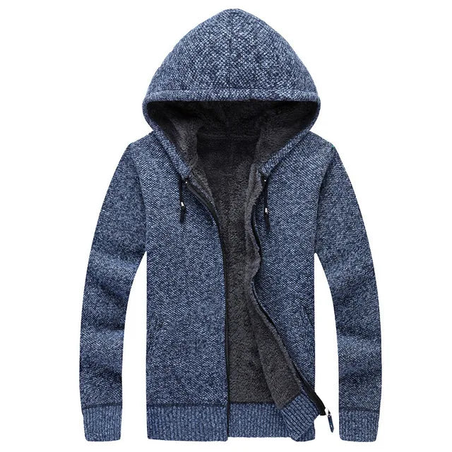 Men's Winter Hooded Fleece Sweatercoat - Knit Cardigan Coat - La Tienda Bella