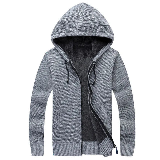 Men's Winter Hooded Fleece Sweatercoat - Knit Cardigan Coat - La Tienda Bella