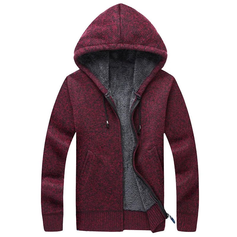 Men's Winter Hooded Fleece Sweatercoat - Knit Cardigan Coat - La Tienda Bella
