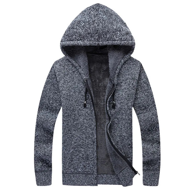 Men's Winter Hooded Fleece Sweatercoat - Knit Cardigan Coat - La Tienda Bella