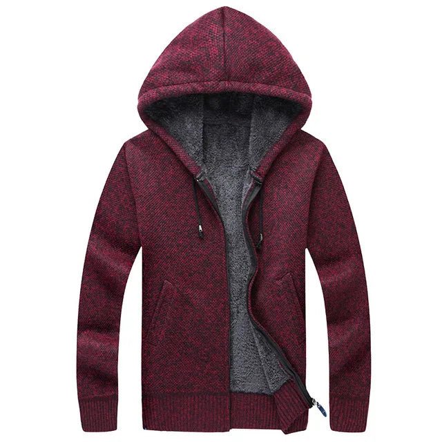 Men's Winter Hooded Fleece Sweatercoat - Knit Cardigan Coat - La Tienda Bella