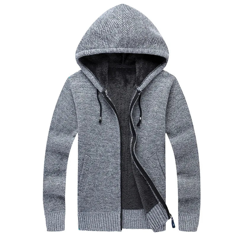 Men's Winter Hooded Fleece Sweatercoat - Knit Cardigan Coat - La Tienda Bella