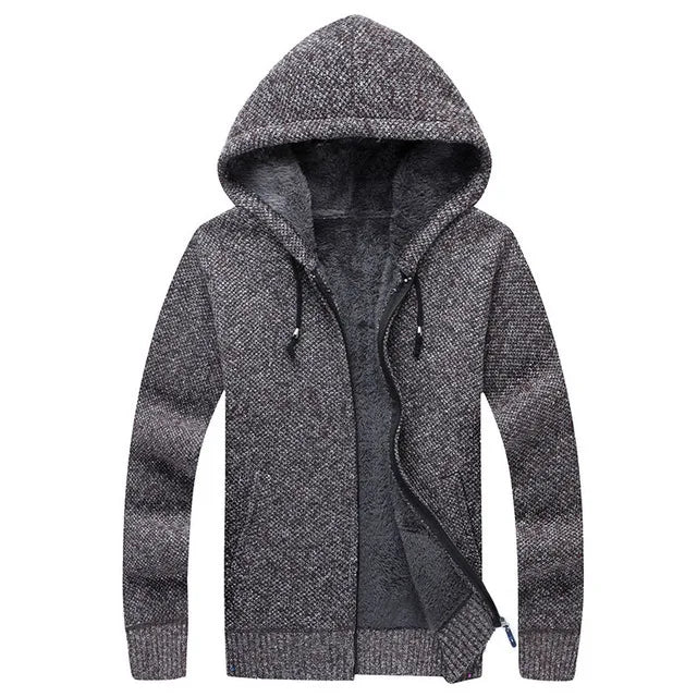 Men's Winter Hooded Fleece Sweatercoat - Knit Cardigan Coat - La Tienda Bella