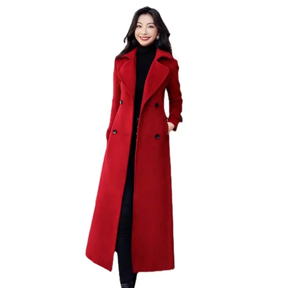 Elegant Double-Breasted Winter Coat with Waist Belt - Women's Fashion Woolen Jacket - La Tienda Bella