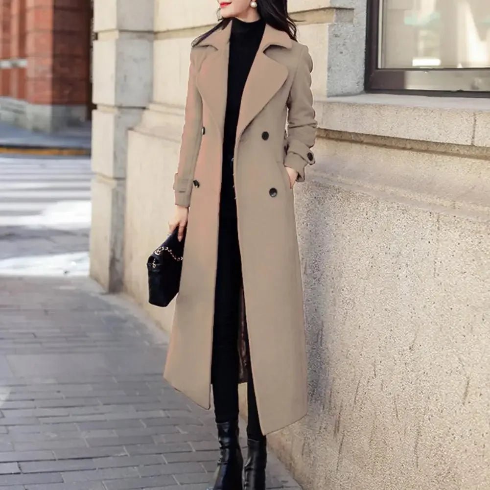 Elegant Double-Breasted Winter Coat with Waist Belt - Women's Fashion Woolen Jacket - La Tienda Bella