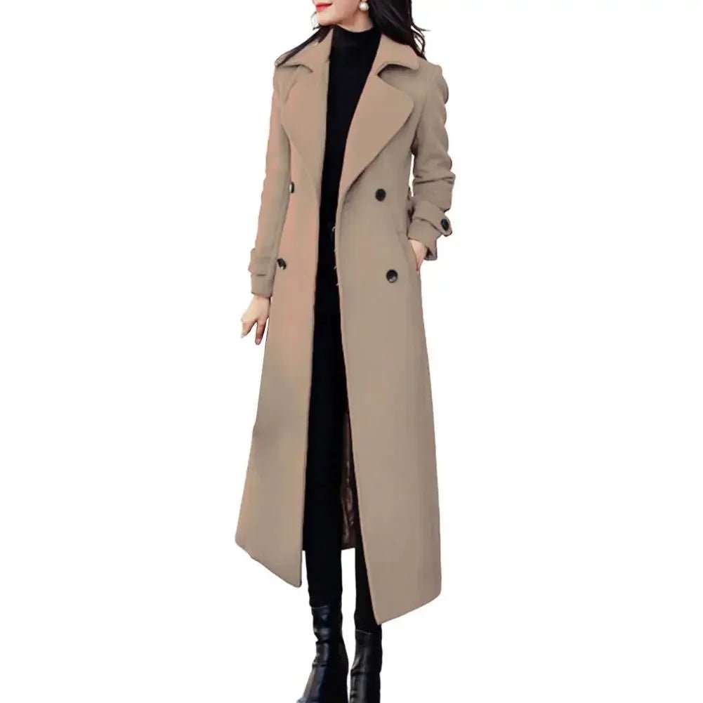 Elegant Double-Breasted Winter Coat with Waist Belt - Women's Fashion Woolen Jacket - La Tienda Bella