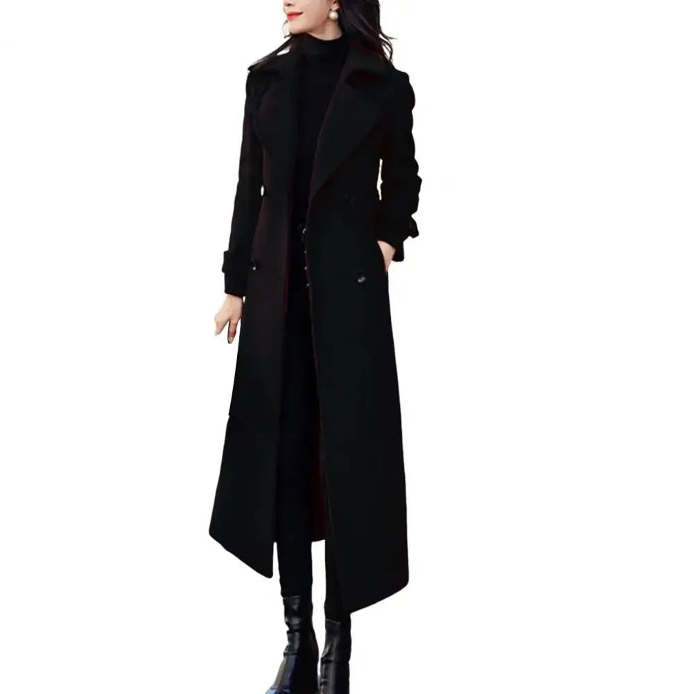 Elegant Double-Breasted Winter Coat with Waist Belt - Women's Fashion Woolen Jacket - La Tienda Bella