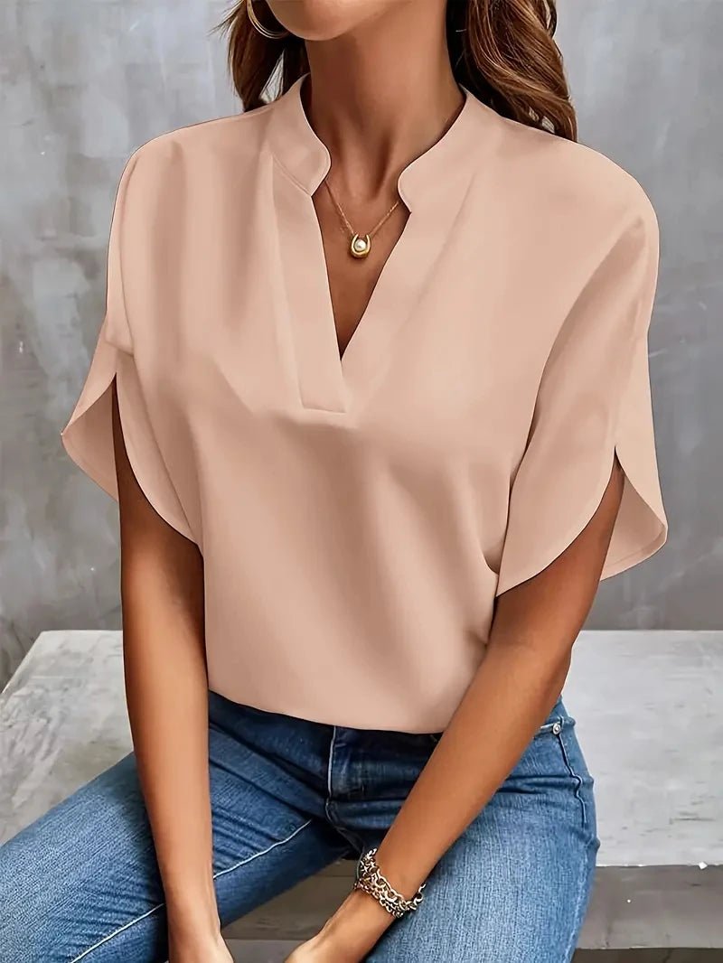 Women Elegant Solid Chiffon Blouse Spring Summer Casual Long Sleeve V Neck Loose Shirt Office Lady Tunics- La Tienda Bella