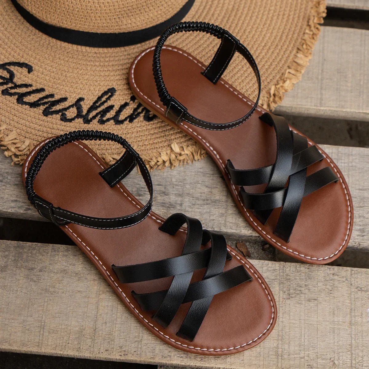 Women Sandals 2024 New Summer New Women Flat Sandals Bottom Roman Strap Sandals with Non Slip Rubber Soles Ladies Daily Sandalia - La Tienda Bella