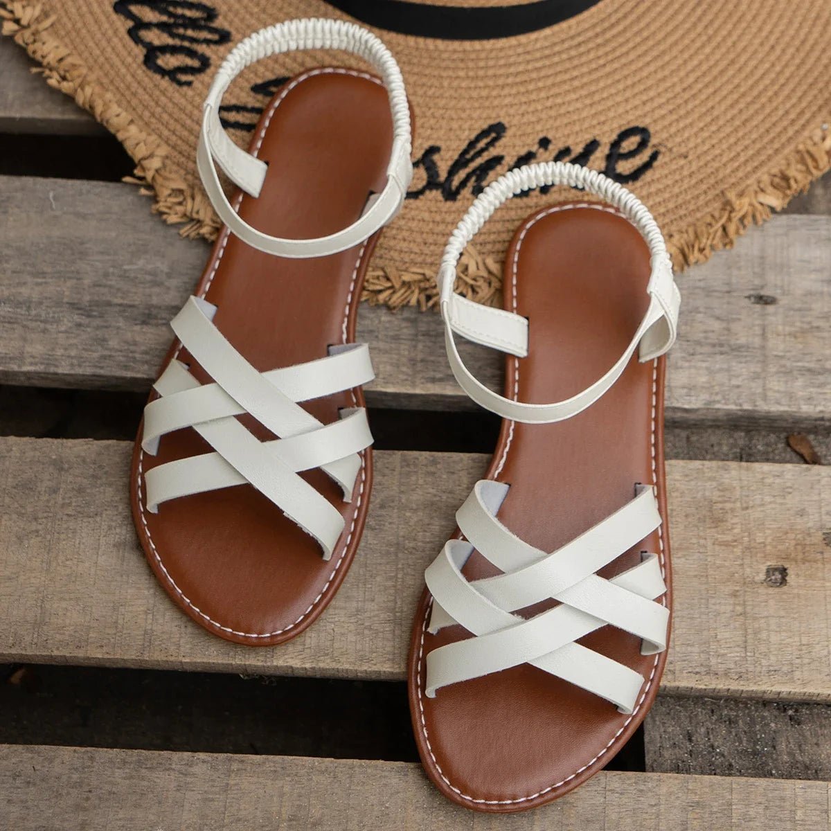 Women Sandals 2024 New Summer New Women Flat Sandals Bottom Roman Strap Sandals with Non Slip Rubber Soles Ladies Daily Sandalia - La Tienda Bella