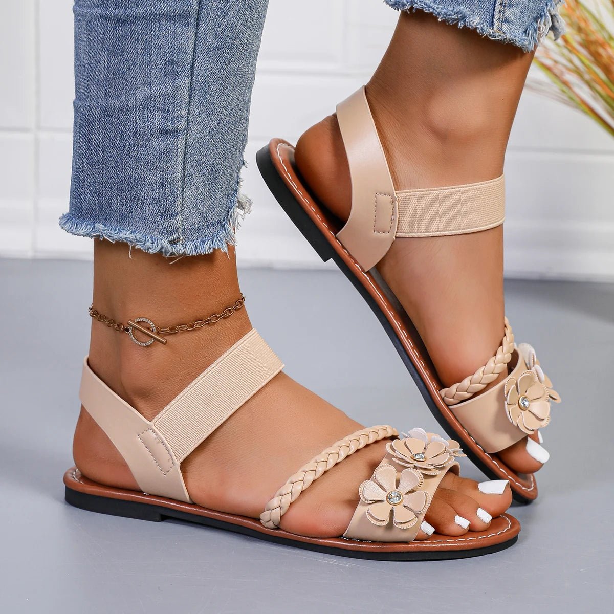Women Sandals Fashion Flower Wedge Sandals Summer Casual Solid Color Sandals Breathable Beach Shoes Women Sandalias De Mujer - La Tienda Bella